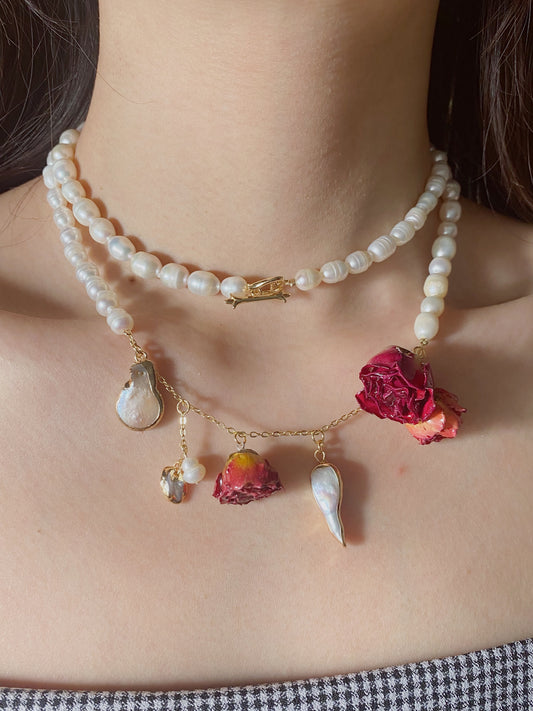 Eternal Rose Garden Pearl Necklace and Bracelet