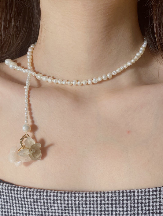 Real Hydrangea Pearl Necklace and Bracelet