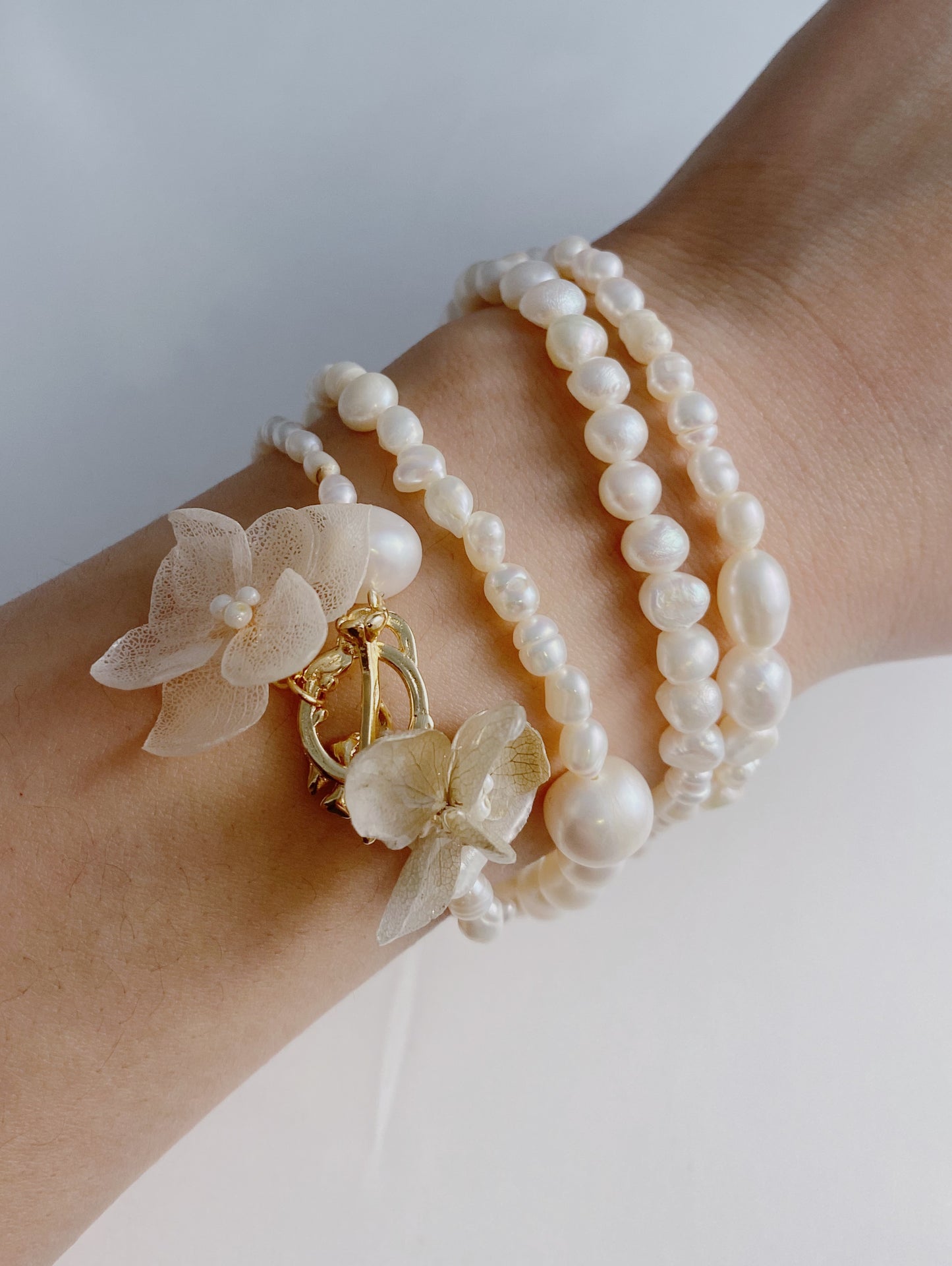 Real Hydrangea Pearl Necklace and Bracelet