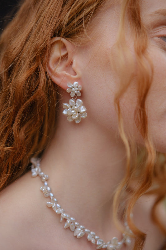 Keshi Flower Pearl Cluster Dangle Drop №56