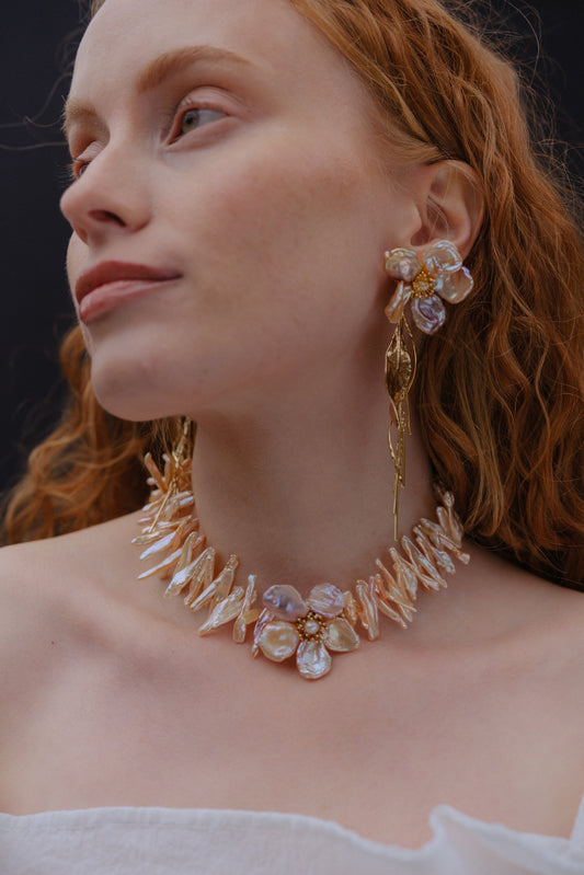 Pink thorn Keshi Pearl Flowers Necklace №63