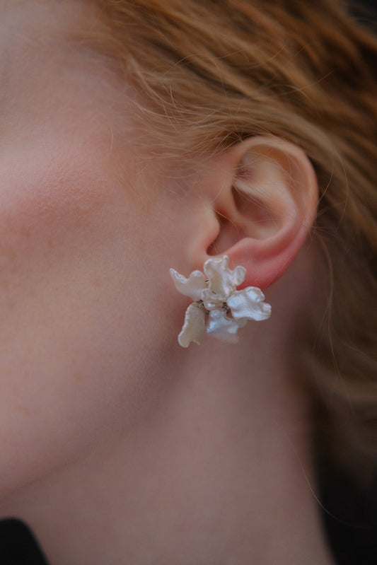 Snowflake Keshi Pearls Flower Stud Earrings №39