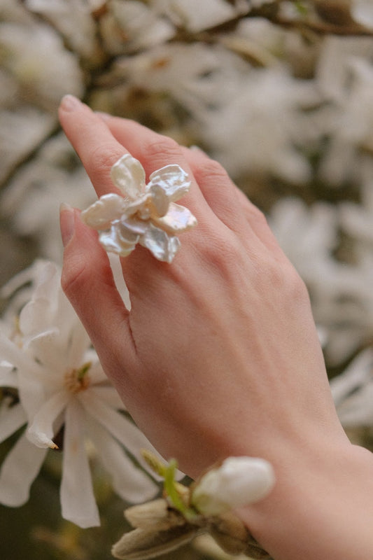 3D Keshi Pearl Flower Ring №50